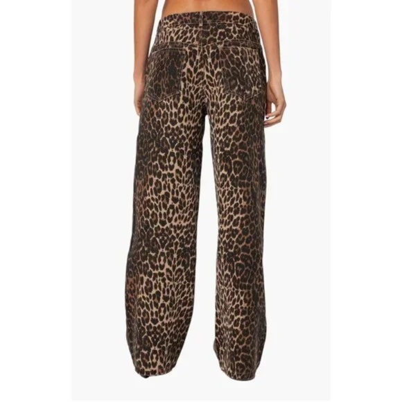 Edikted Animal Print Jeans Cheetah Leopard Print Wide Leg Baggy Jeans Medium - Picture 2 of 9